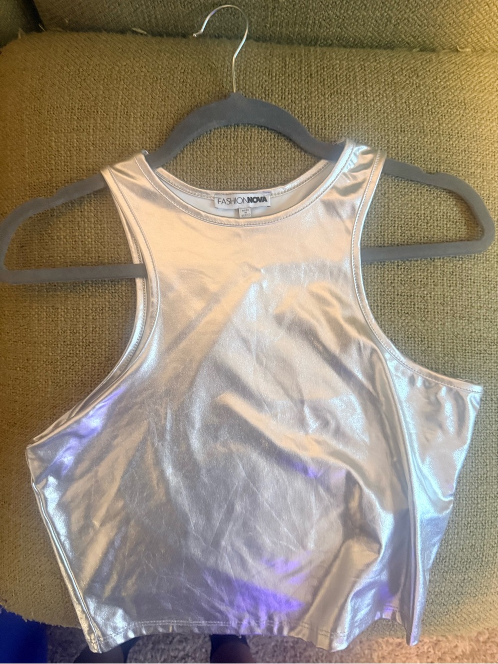 Fashion Nova Silver Iridescent Crop Tank